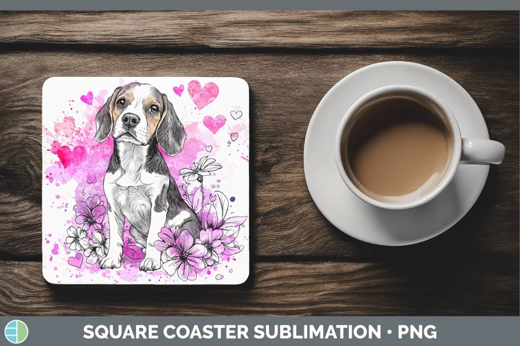 Valentine Splash Dogs Beagle Square Coaster Sublimation Coas