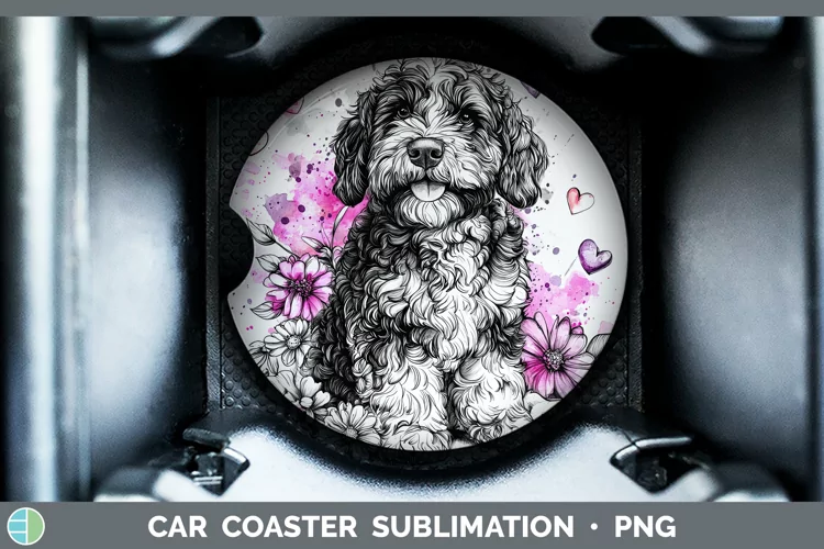Valentine Splash Dogs Bernedoodle Dog Car Coaster Sublimatio