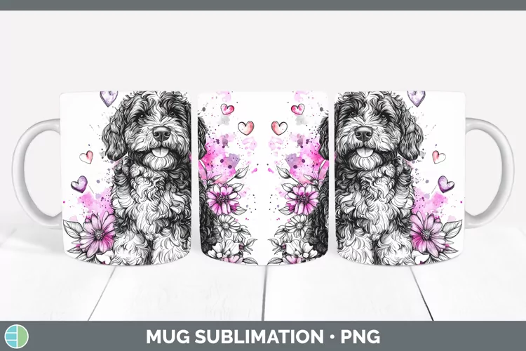 Valentine Splash Dogs Bernedoodle Dog Mug Wrap Sublimation C