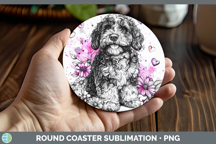 Valentine Splash Dogs Bernedoodle Dog Round Coaster Sublimat