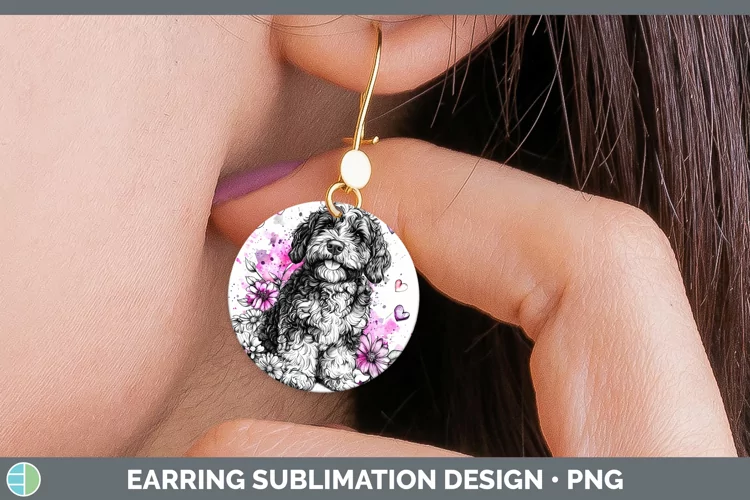 Valentine Splash Dogs Bernedoodle Dog Round Earrings Sublima