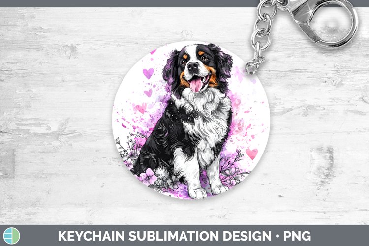 Valentine Splash Dogs Bernese Mountain Dog Keychain Sublima