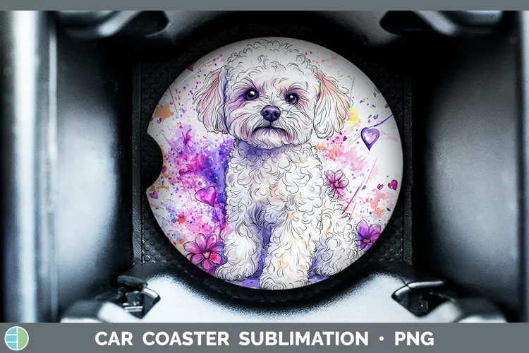 Valentine Splash Dogs Bichon Frise Car Coaster Sublimation
