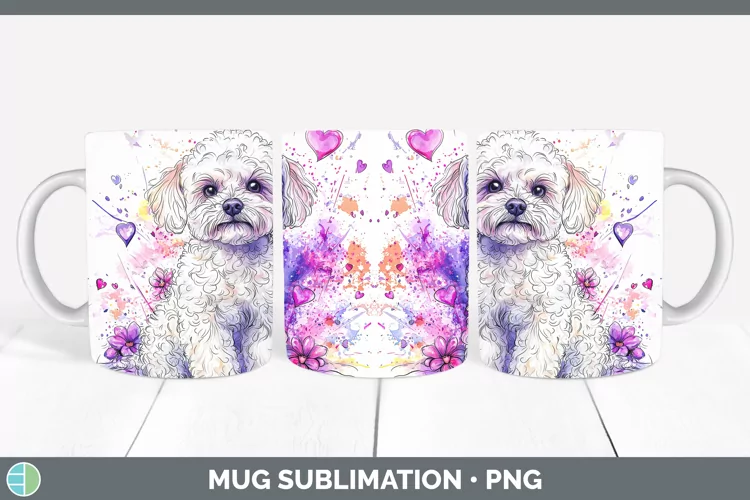 Valentine Splash Dogs Bichon Frise Mug Wrap Sublimation Coff