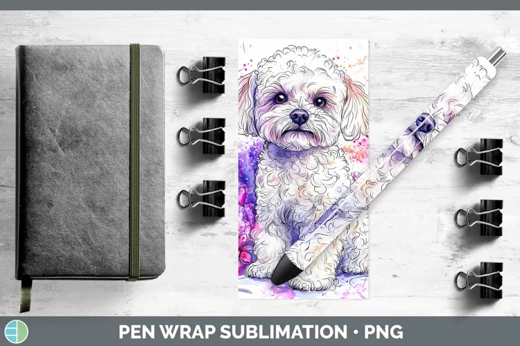 Valentine Splash Dogs Bichon Frise Pen Wrap Sublimation Pen