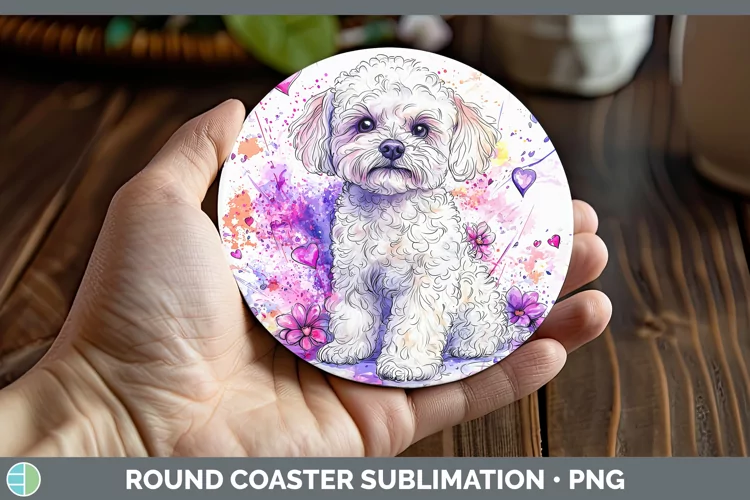 Valentine Splash Dogs Bichon Frise Round Coaster Sublimation