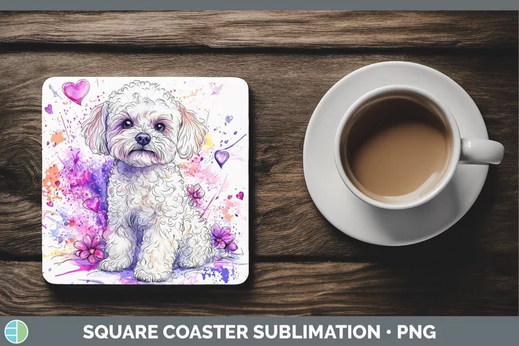 Valentine Splash Dogs Bichon Frise Square Coaster Sublimatio