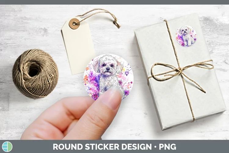 Valentine Splash Dogs Bichon Frise Stickers | Round Labels D