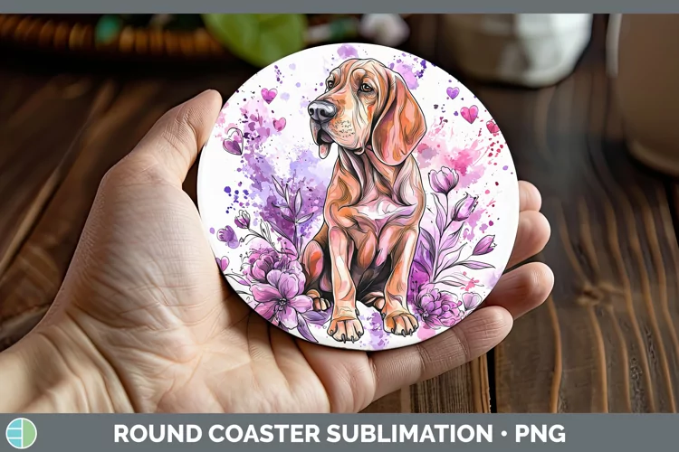 Valentine Splash Dogs Bloodhound Round Coaster Sublimation C