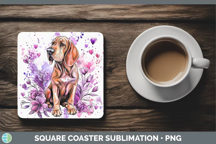 Valentine Splash Dogs Bloodhound Square Coaster Sublimation