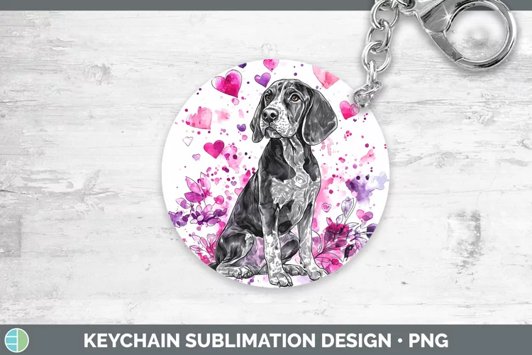 Valentine Splash Dogs Bluetick Coonhound Keychain Sublimati