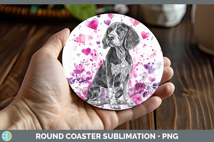 Valentine Splash Dogs Bluetick Coonhound Round Coaster Subl