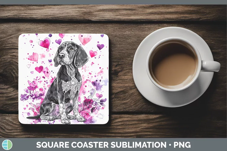 Valentine Splash Dogs Bluetick Coonhound Square Coaster Sub