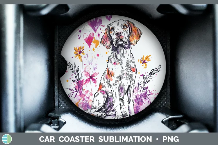 Valentine Splash Dogs Brittany Dog Car Coaster Sublimation