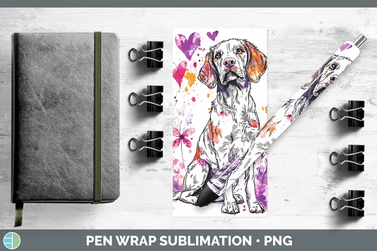 Valentine Splash Dogs Brittany Dog Pen Wrap Sublimation Pen