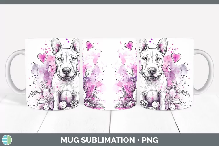 Valentine Splash Dogs Bull Terrier Dog Mug Wrap Sublimation