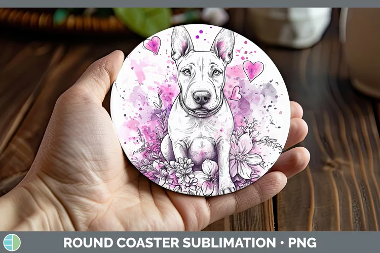 Valentine Splash Dogs Bull Terrier Dog Round Coaster Sublima
