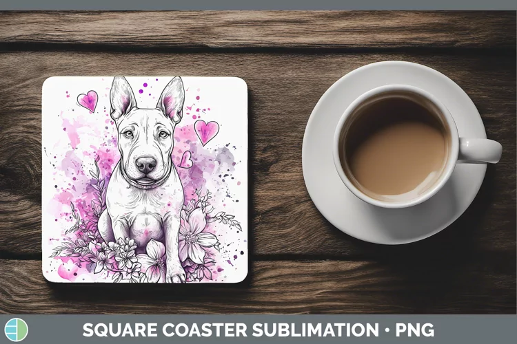 Valentine Splash Dogs Bull Terrier Dog Square Coaster Sublim