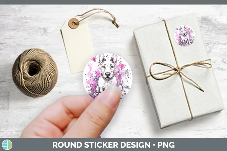 Valentine Splash Dogs Bull Terrier Dog Stickers | Round Labe