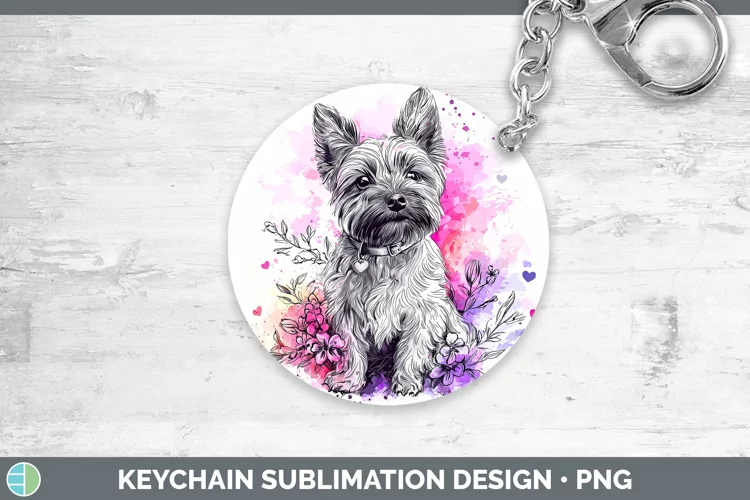 Valentine Splash Dogs Cairn Terrier Keychain Sublimation Ke