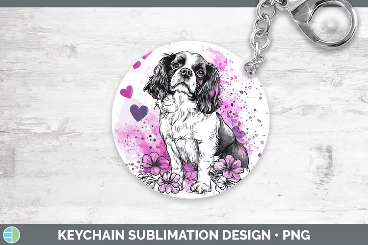 Valentine Splash Dogs Cavalier King Charles Spaniel Keychain