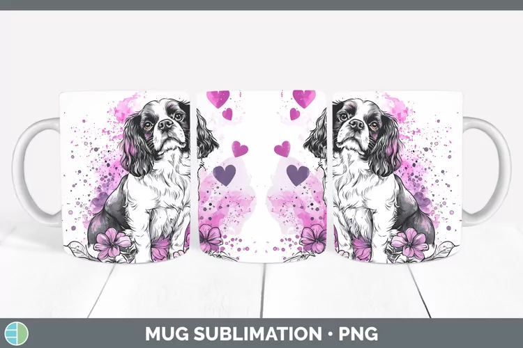 Valentine Splash Dogs Cavalier King Charles Spaniel Mug Wrap