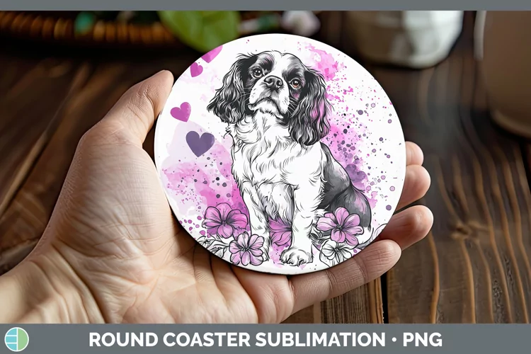 Valentine Splash Dogs Cavalier King Charles Spaniel Round Co