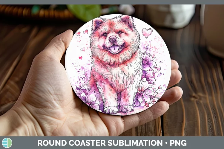 Valentine Splash Dogs Chow Chow Round Coaster Sublimation Co