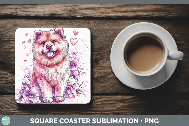 Valentine Splash Dogs Chow Chow Square Coaster Sublimation C