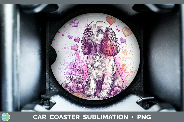 Valentine Splash Dogs Cocker Spaniel Car Coaster Sublimation