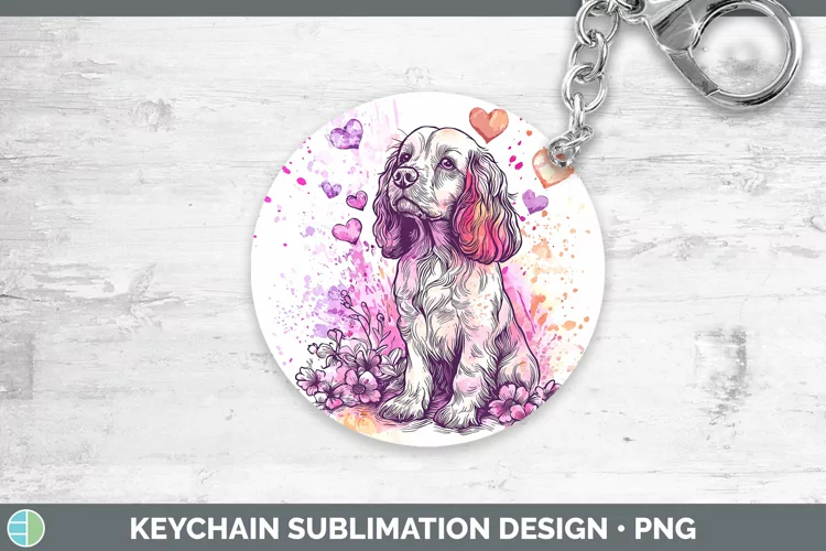 Valentine Splash Dogs Cocker Spaniel Keychain Sublimation Ke