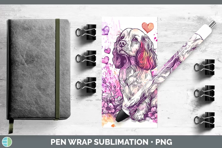 Valentine Splash Dogs Cocker Spaniel Pen Wrap Sublimation Pe