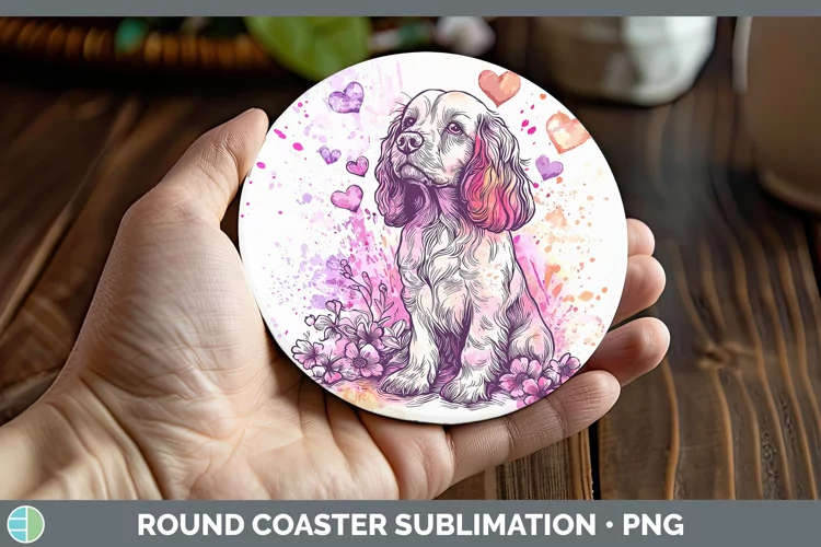 Valentine Splash Dogs Cocker Spaniel Round Coaster Sublimati