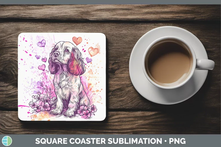 Valentine Splash Dogs Cocker Spaniel Square Coaster Sublimat