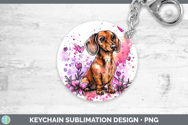 Valentine Splash Dogs Dachshund Keychain Sublimation Keyring