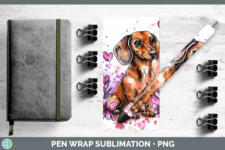 Valentine Splash Dogs Dachshund Pen Wrap Sublimation Pen Des