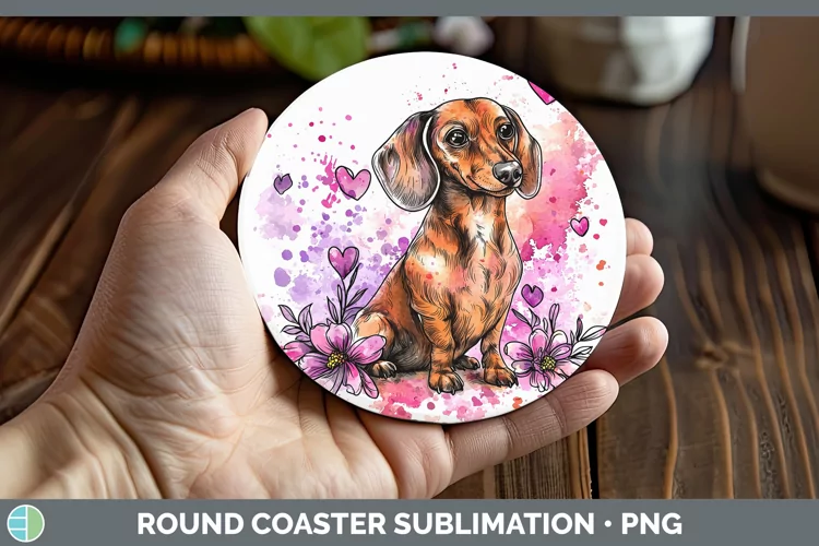 Valentine Splash Dogs Dachshund Round Coaster Sublimation Co