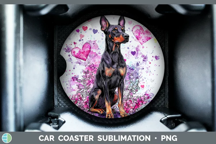Valentine Splash Dogs Doberman Pinscher Car Coaster Sublimat