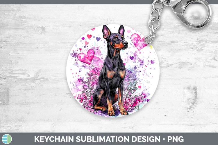 Valentine Splash Dogs Doberman Pinscher Keychain Sublimation