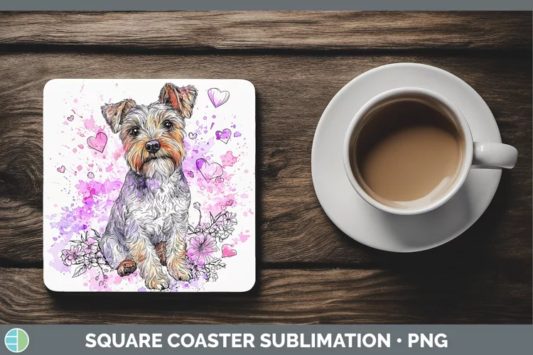 Valentine Splash Dogs Fox Terrier Dog Square Coaster Sublima