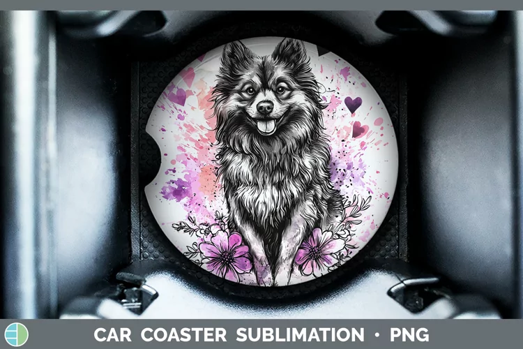 Valentine Splash Dogs Keeshond Dog Car Coaster Sublimation
