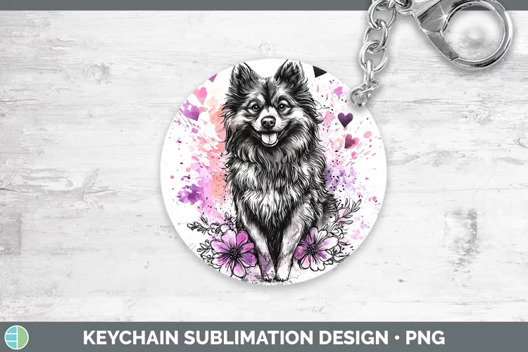 Valentine Splash Dogs Keeshond Dog Keychain Sublimation Keyr