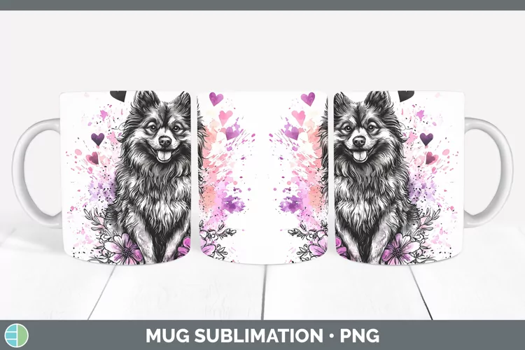 Valentine Splash Dogs Keeshond Dog Mug Wrap Sublimation Coff