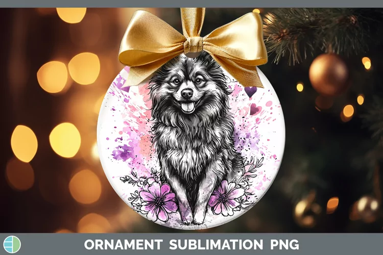 Valentine Splash Dogs Keeshond Dog Ornament Sublimation Baub