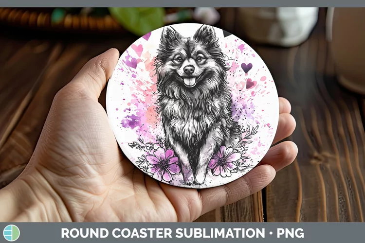 Valentine Splash Dogs Keeshond Dog Round Coaster Sublimation