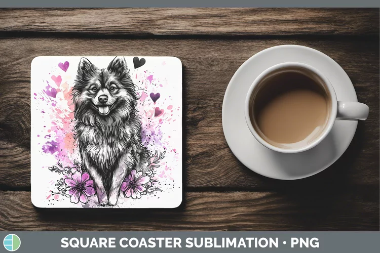 Valentine Splash Dogs Keeshond Dog Square Coaster Sublimatio