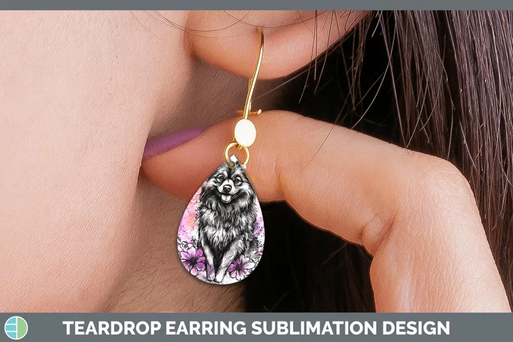 Valentine Splash Dogs Keeshond Dog Teardrop Earrings Sublima