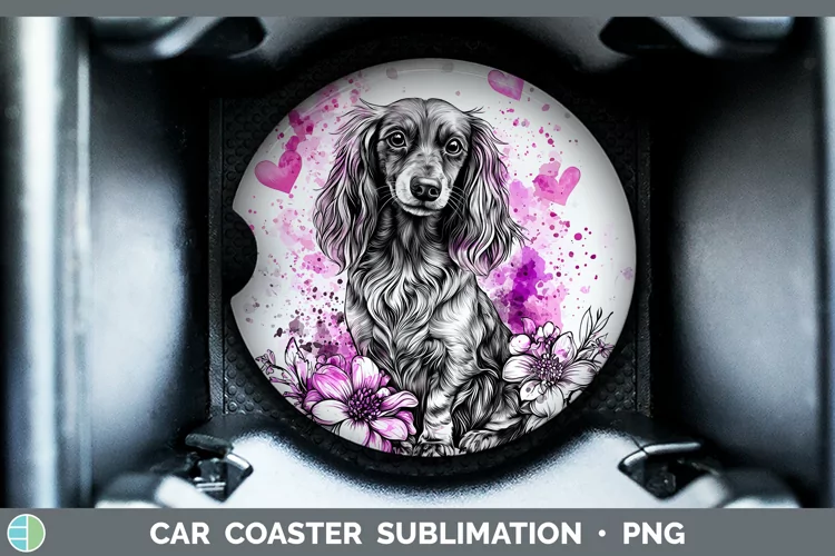 Valentine Splash Dogs Long-haired Dachshund Car Coaster Subl