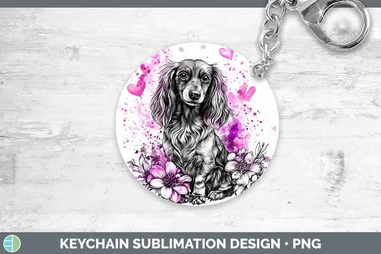 Valentine Splash Dogs Long-haired Dachshund Keychain Sublima