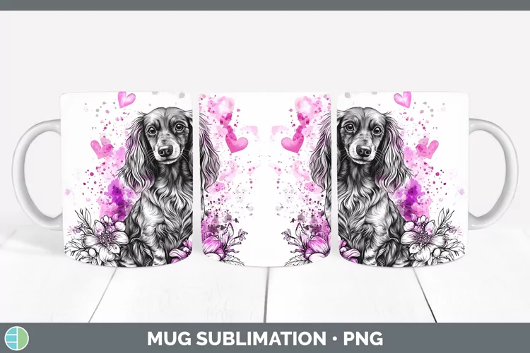 Valentine Splash Dogs Long-haired Dachshund Mug Wrap Sublima